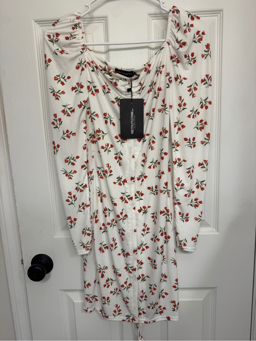NWT!! TWO PRETTYLITTLETHING DRESSES red and white floral & black slinky number